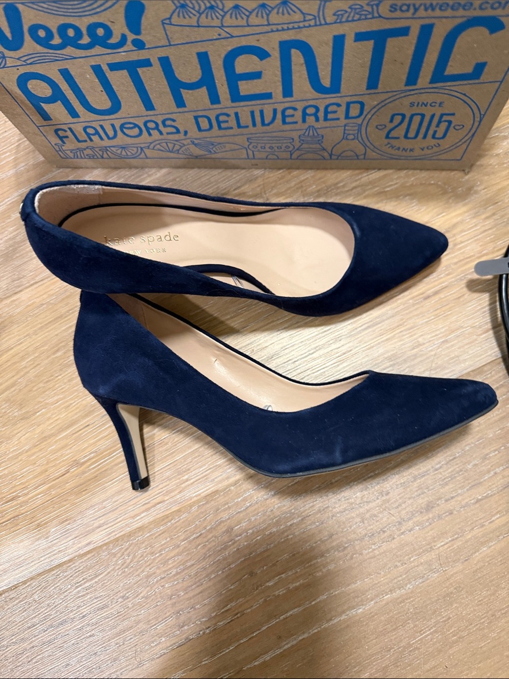 kate spade Navy Suede Pointed Toe Heels